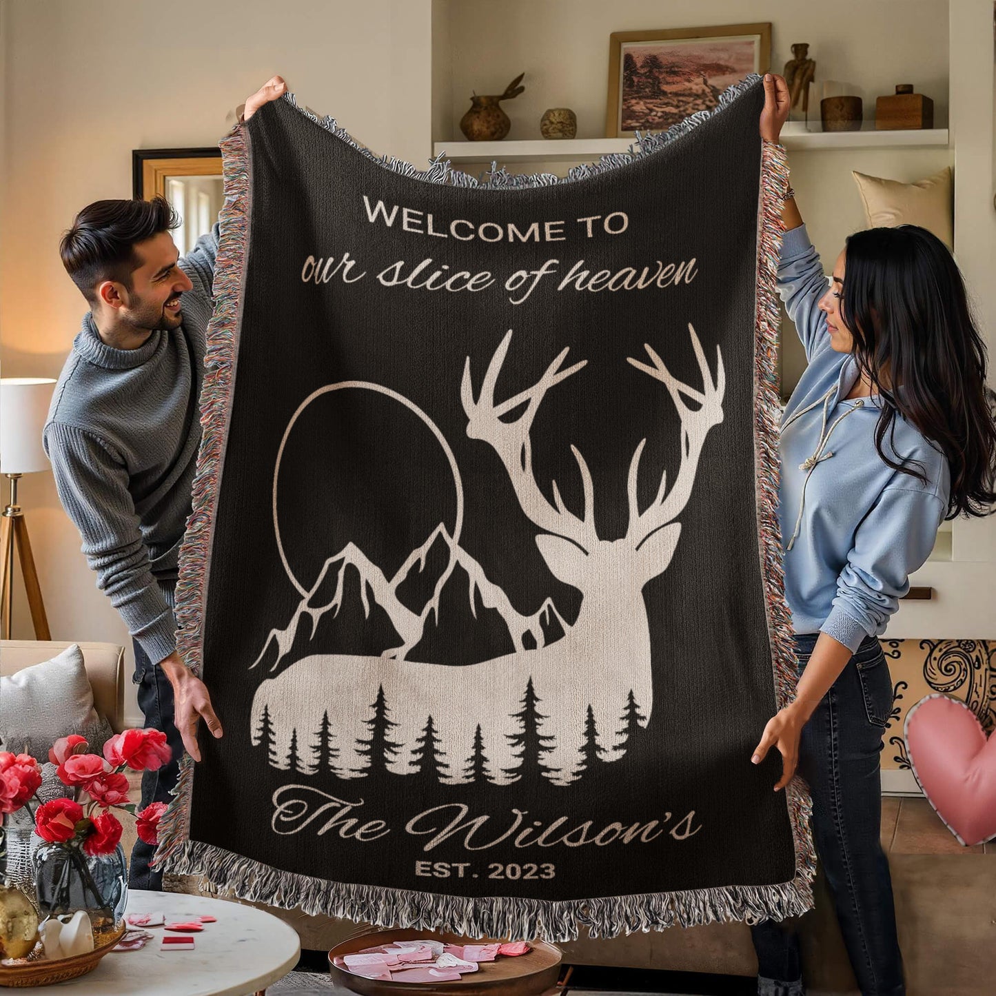 Personalized Blanket Cabin Decor | Rustic Home Decor | Hunter Gift | Hunting Decor Rustic Home Decor Anniversary Tapestry