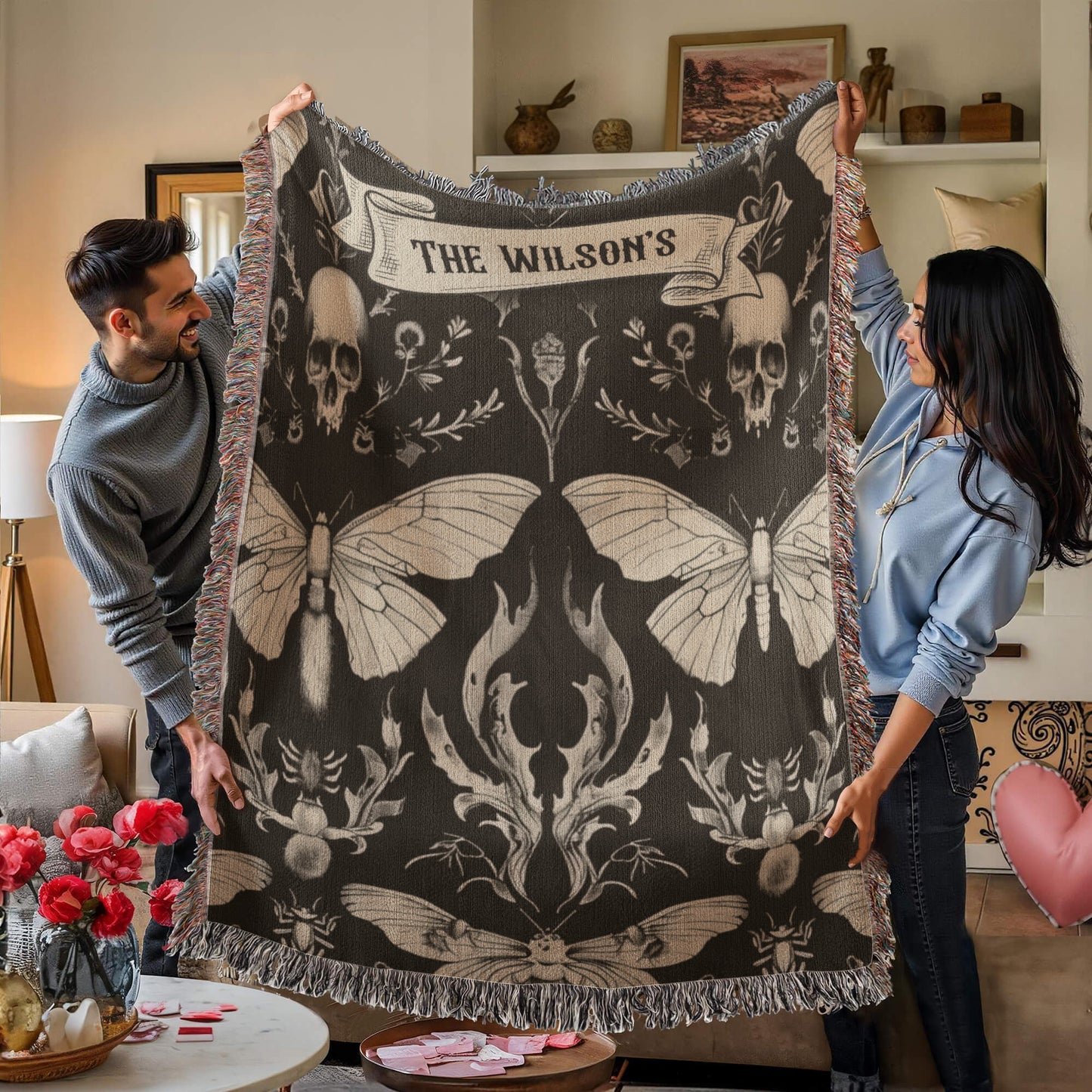 Personalized Gothic Couple Blanket - Dark Romance Anniversary Gift - Gothic Wedding Decor - Gothic Home Decor - Spooky Gift for Him/Her