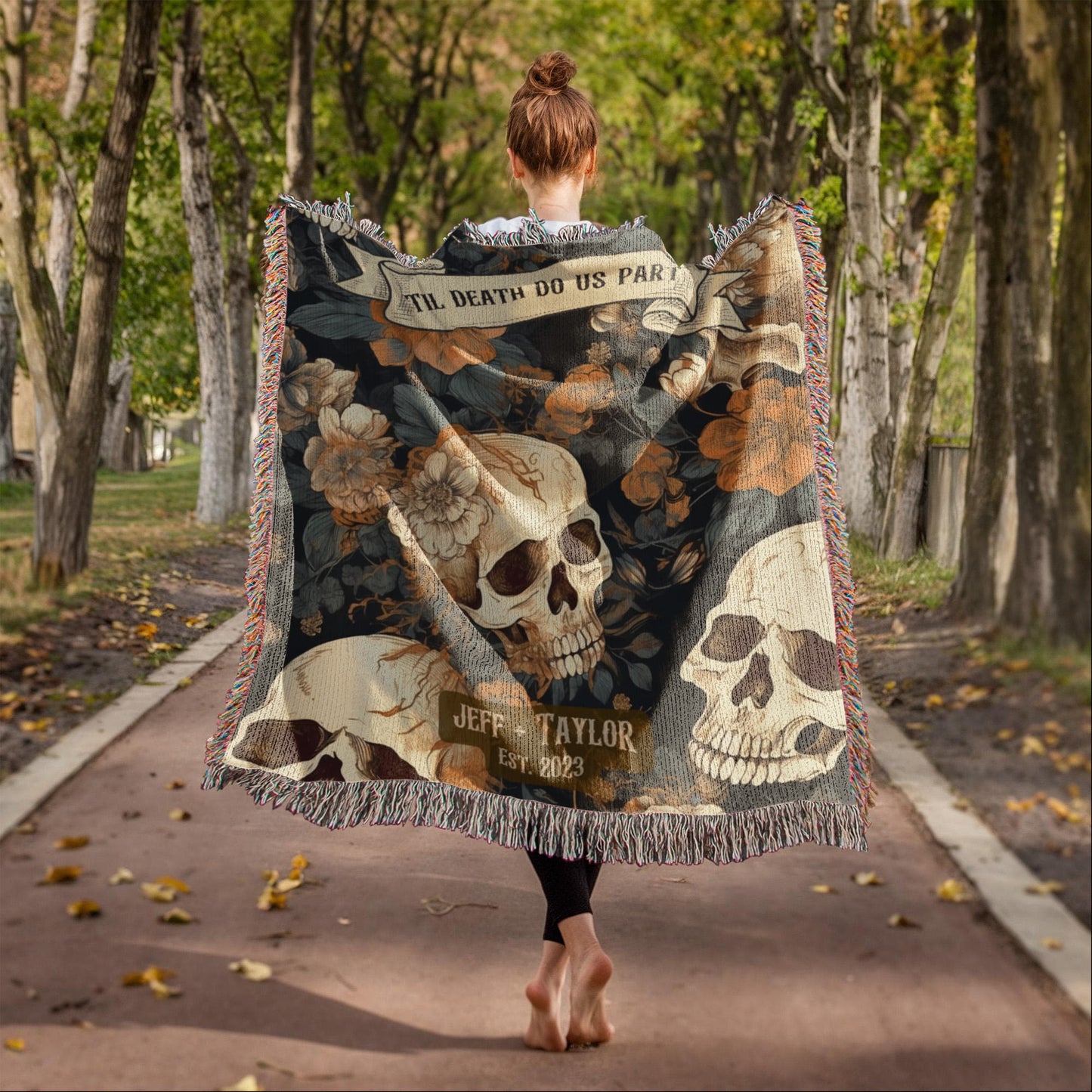 Personalized Couple Gothic Blanket | Goth Tapestry, Dark Academia Throw Blanket Cotton Anniversary Gift Valentine's Day Picnic Blanket