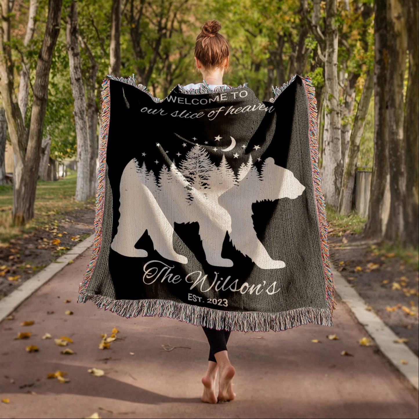 Personalized Bear Forest Blanket Romantic Hunter Gift for Him | Rustic Cabin Decor Valentine's Day Gift for Husband Boyfriend Anniversary Wedding Keepsake