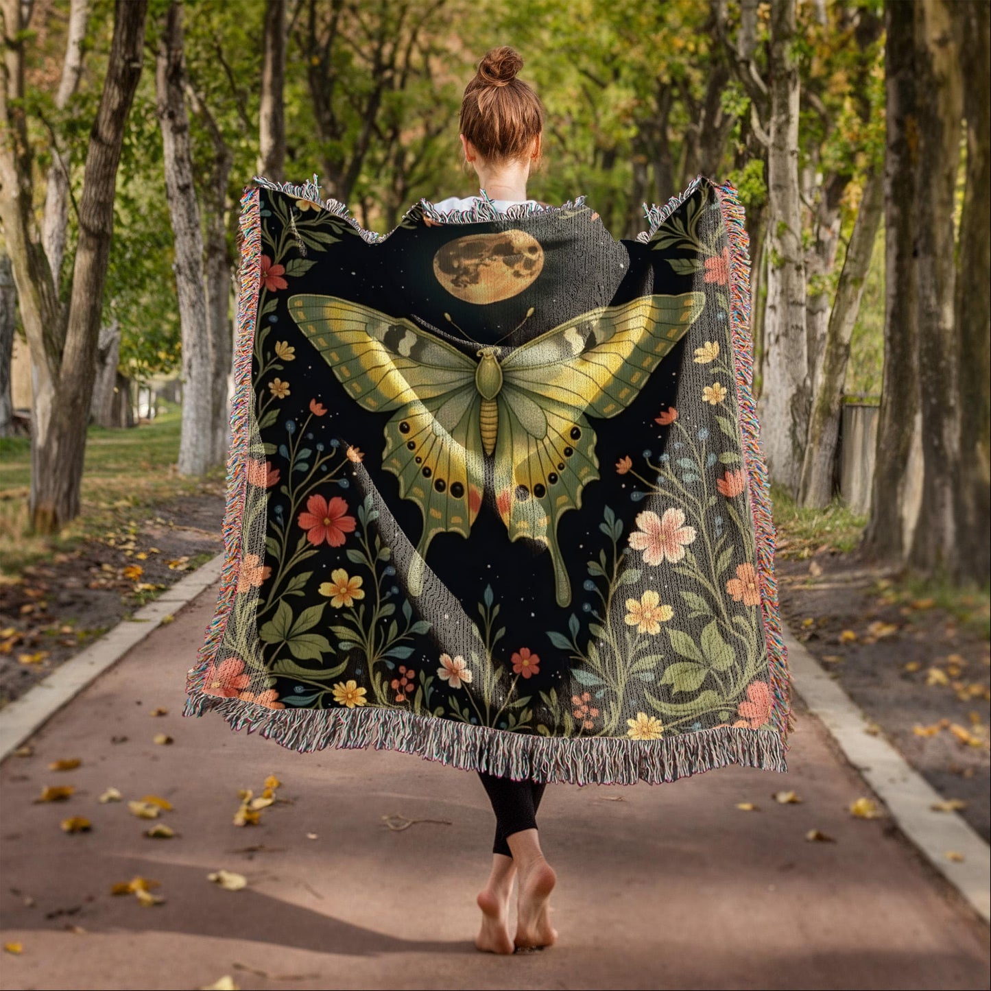 Witchy Luna Moth Blanket, Cottagecore & Dark Academia Throw, Goblincore Tapestry, Witchy Decor, Mystical Moth and Moon Lover Gift