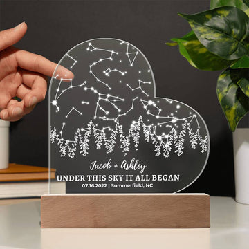 Nature Lover Anniversary Gift Custom Star Map By Date Light | Wood Anniversary Gift for Husband, Wife Boyfriend, Girlfriend Hiker Gift