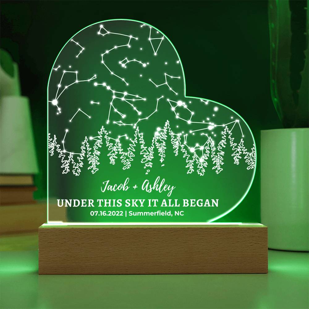 Nature Lover Anniversary Gift Custom Star Map By Date Light | Wood Anniversary Gift for Husband, Wife Boyfriend, Girlfriend Hiker Gift