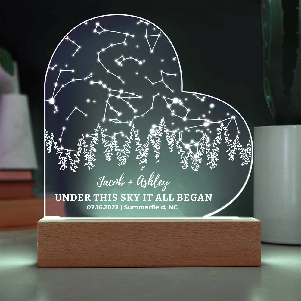Nature Lover Anniversary Gift Custom Star Map By Date Light | Wood Anniversary Gift for Husband, Wife Boyfriend, Girlfriend Hiker Gift