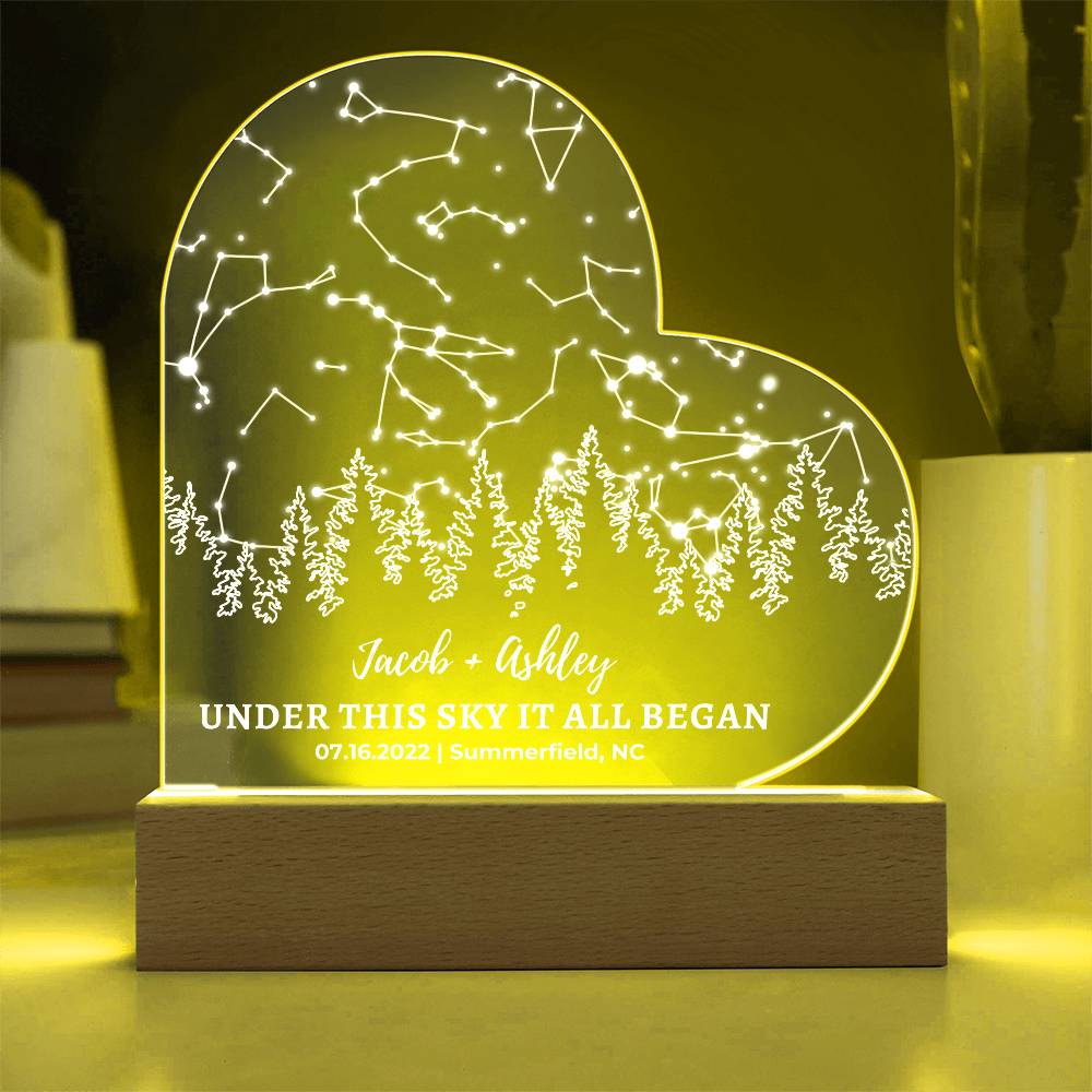Nature Lover Anniversary Gift Custom Star Map By Date Light | Wood Anniversary Gift for Husband, Wife Boyfriend, Girlfriend Hiker Gift