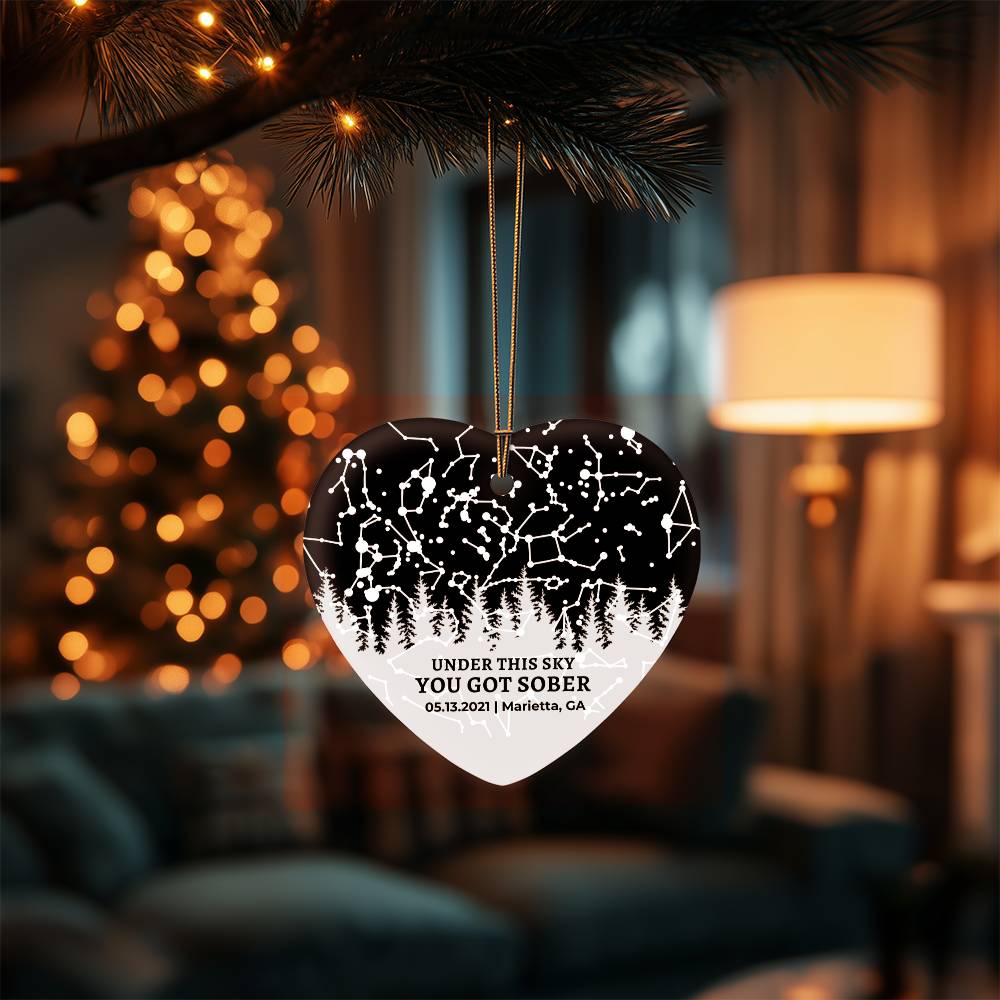 Custom Star Map Sober Gift | 12 Step Recovery Sobriety Anniversary Ornament | Personalized Sobriety Gift for Women, Men, and Sponsors