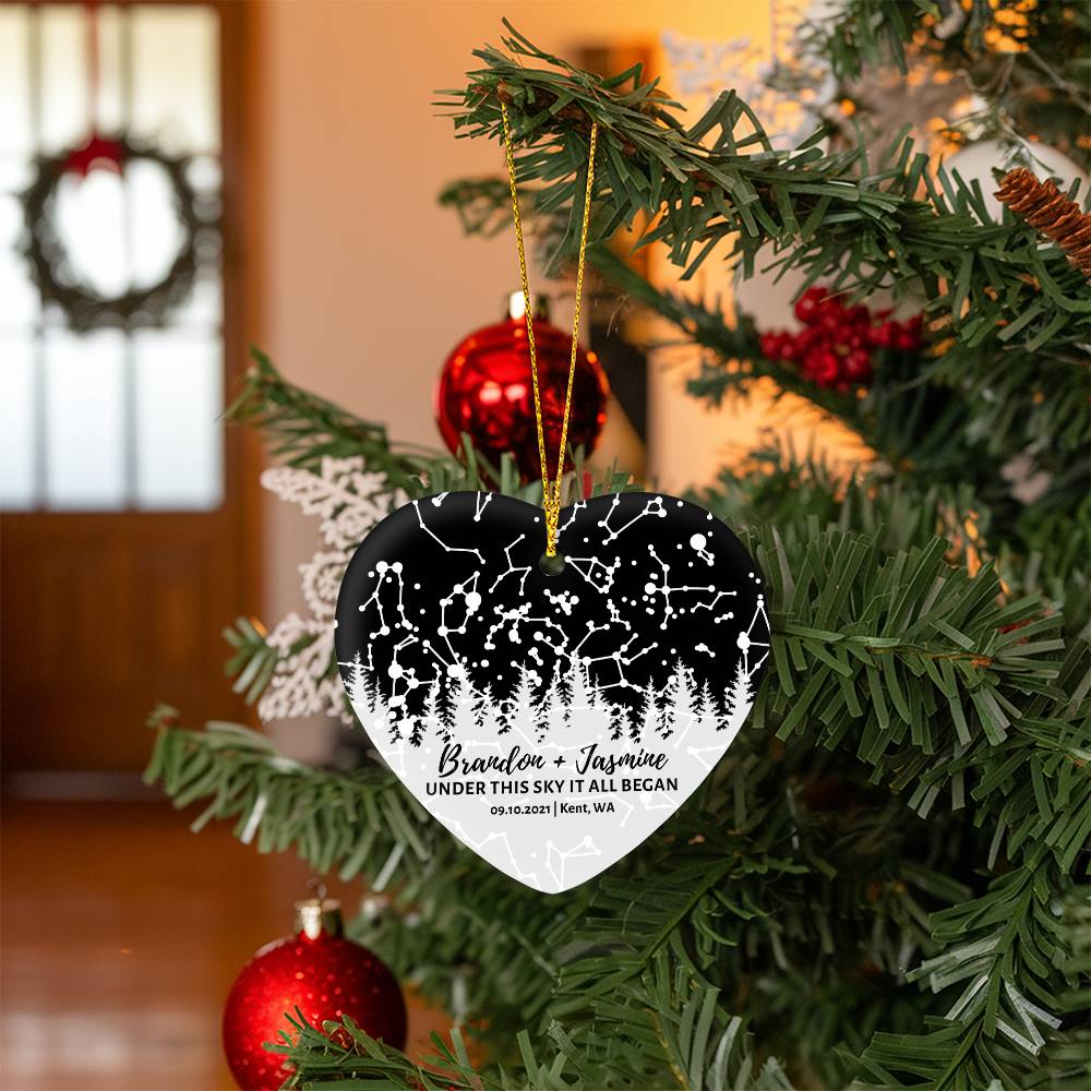 Personalized Star Map Heart Ornament | First Christmas Gift for Couple | Newlywed, Anniversary Gift for Husband, Wife | Custom Stocking Stuffer