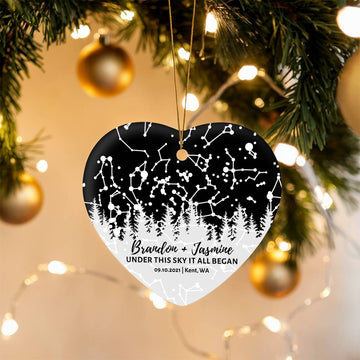 Personalized Star Map Heart Ornament | First Christmas Gift for Couple | Newlywed, Anniversary Gift for Husband, Wife | Custom Stocking Stuffer