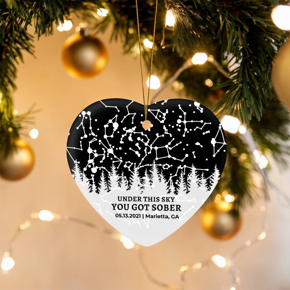 Custom Star Map Sober Gift | 12 Step Recovery Sobriety Anniversary Ornament | Personalized Sobriety Gift for Women, Men, and Sponsors
