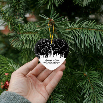 Personalized Star Map Cityscape Ornament | Custom Wedding, Anniversary Gift | Christmas Gift for Husband, Wife, Couples