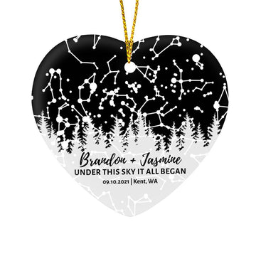 Personalized Star Map Heart Ornament | First Christmas Gift for Couple | Newlywed, Anniversary Gift for Husband, Wife | Custom Stocking Stuffer