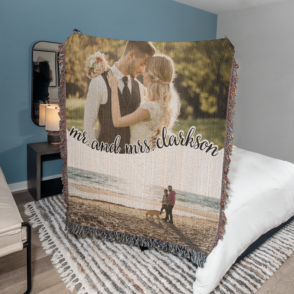 Personalized Wedding Gift for Couple Photo Blanket, Cotton Anniversary Gift for Him or Her, Couple Gifts for New Home Engagement Gift