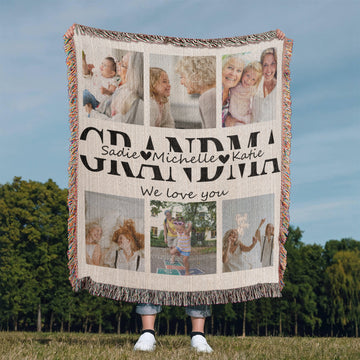 Personalized Photo Blanket Gift for Grandma | Grandma Gift from Grandkids | Family Names Gift | Mother's Day Gift 2025