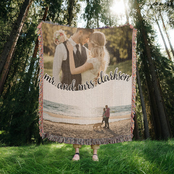 Personalized Wedding Gift for Couple Photo Blanket, Cotton Anniversary Gift for Him or Her, Couple Gifts for New Home Engagement Gift