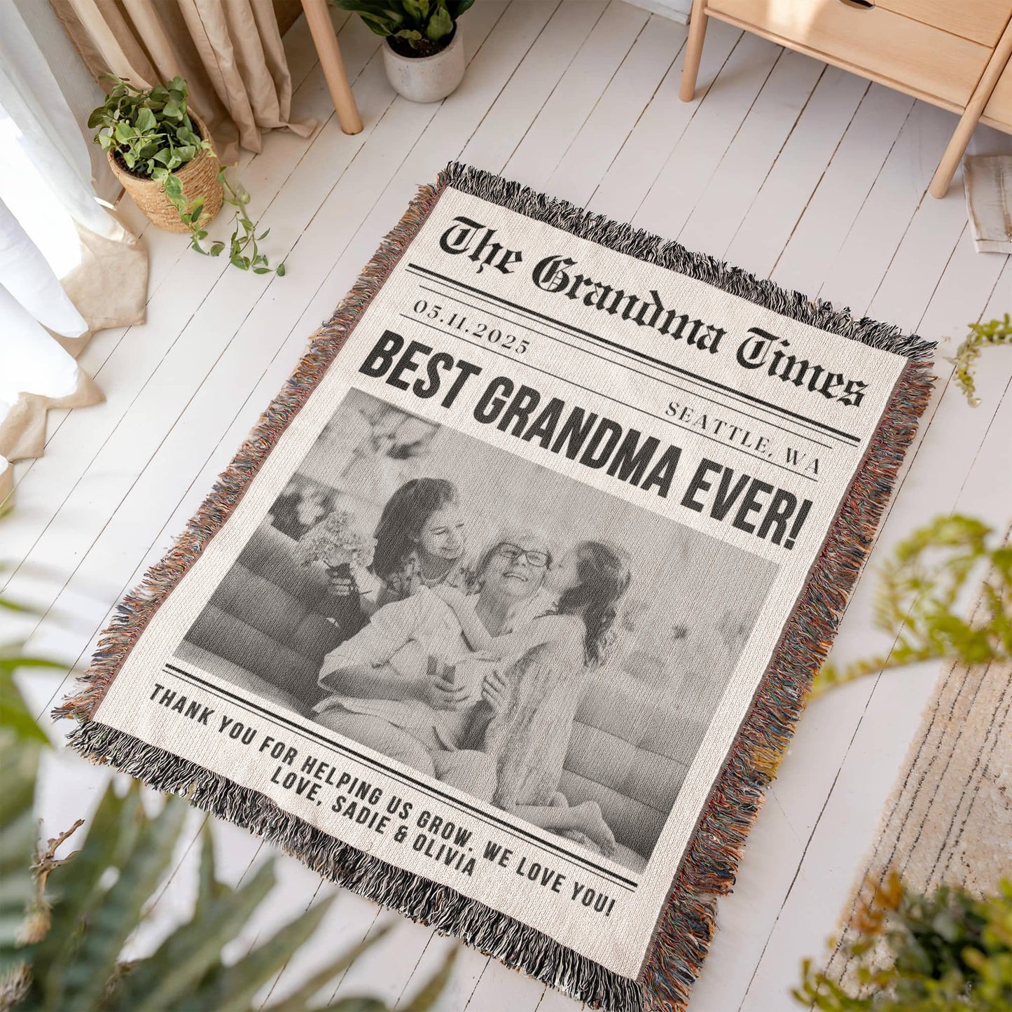 Photo Blanket Personalized Grandma Gift with Kid's Names, Gift for Nana, Gift for Grandmother Mother's Day 2025, Gift for Mother, Mom Gifts
