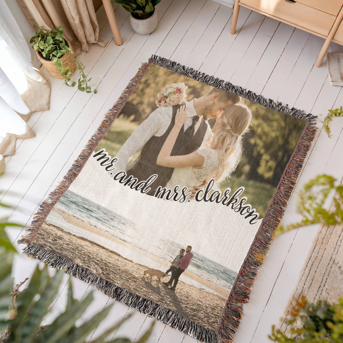 Personalized Wedding Gift for Couple Photo Blanket, Cotton Anniversary Gift for Him or Her, Couple Gifts for New Home Engagement Gift