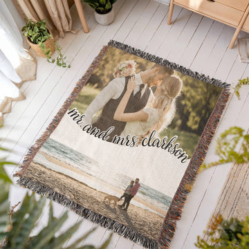 Personalized Wedding Gift for Couple Photo Blanket, Cotton Anniversary Gift for Him or Her, Couple Gifts for New Home Engagement Gift