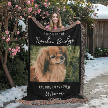 Rainbow Bridge  Loss of Dog Cat Pet Memorial Gift, Custom Remembrance Photo Blanket, Pet sympathy keepsake, Personalized Gift for Dog Mom