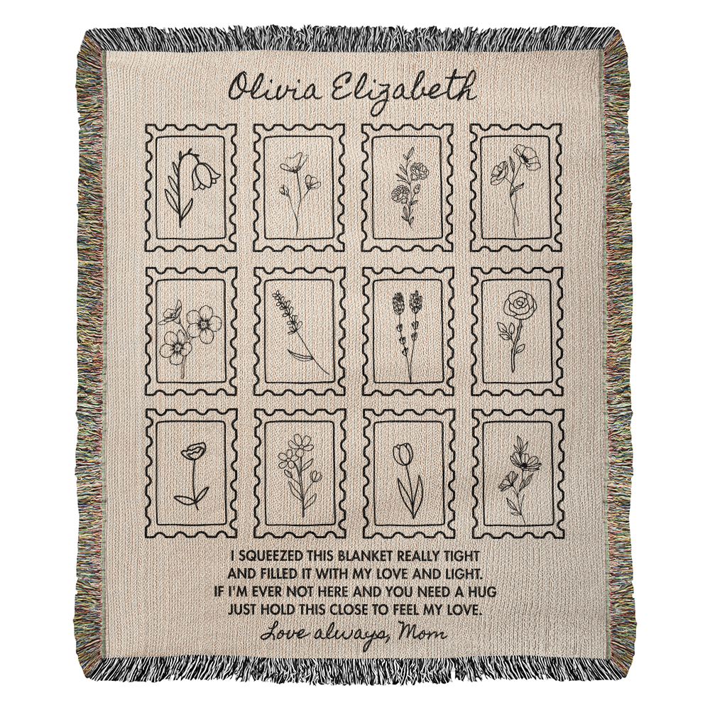 Personalized Hug Blanket with Name | Custom Woven Throw Gift of Love for Daughter, Granddaughter, Grandchild, Mom, Grandma