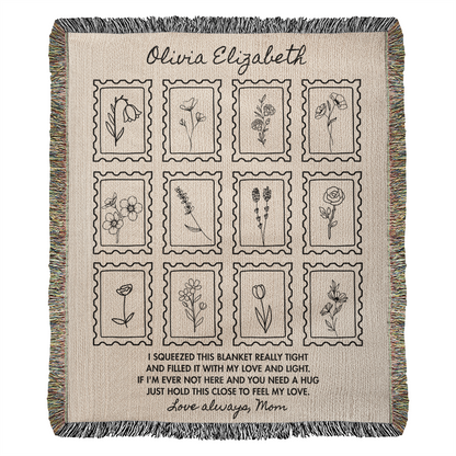 Personalized Hug Blanket with Name | Custom Woven Throw Gift of Love for Daughter, Granddaughter, Grandchild, Mom, Grandma