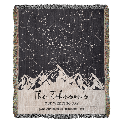 Personalized Star Map by Date Couples Blanket, Custom Wedding  Gift, Cotton Anniversary Gift, Mountain Couple Christmas Gift for Xmas