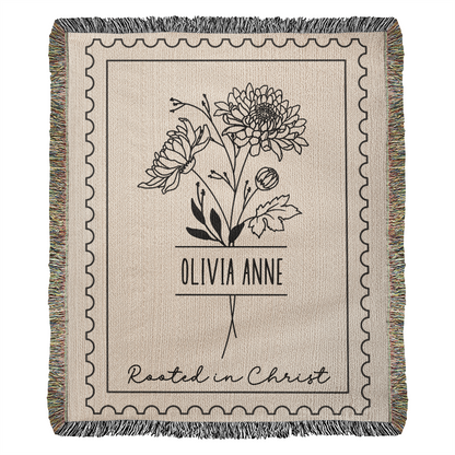 Personalized Birth Flower Name Comfort Blanket, Encouragement Gift, Birthday Gift For Her, Comforting Gift for Teenage Girl