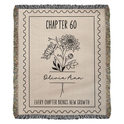 60th Birthday Gift for Women, Chapter 60 Birth Month Flower Reading Blanket, Personalized 60 Years Old Birthday Present