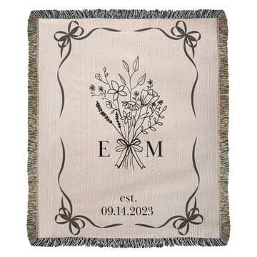 Personalized Cotton Anniversary Blanket | Coquette Custom Wedding Throw with Initials & Established Date | 2nd Anniversary Gift for Wife or Couple