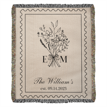 Personalized Custom Tapestry Woven Cotton Throw, Wedding Anniversary Blanket