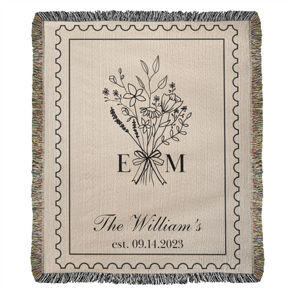 Personalized Custom Tapestry Woven Cotton Throw, Wedding Anniversary Blanket