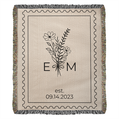 Personalized Cotton Anniversary Blanket | Custom Wedding Throw with Initials & Date | Christmas Gift