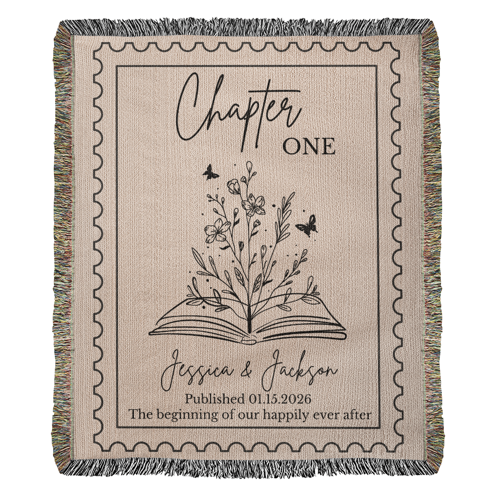 Personalized Throw Bookish Couples Blanket with Names Wedding Present Bridal Shower Gift for Newlyweds Cotton Anniversary Gift Engagement Gift