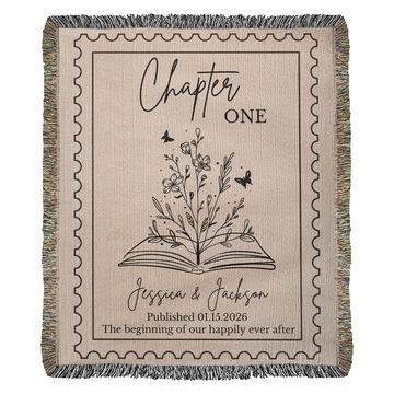 Personalized Throw Bookish Couples Blanket with Names Wedding Present Bridal Shower Gift for Newlyweds Cotton Anniversary Gift Engagement Gift