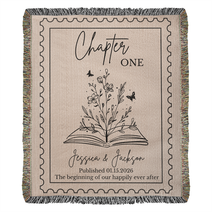 Personalized Throw Bookish Couples Blanket with Names Wedding Present Bridal Shower Gift for Newlyweds Cotton Anniversary Gift Engagement Gift