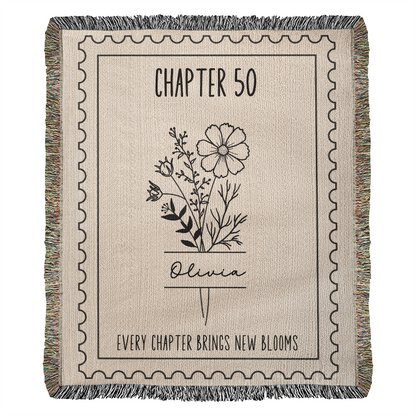 50th Birthday Gift for Her Chapter 50 Name Throw Birth Month Flower Reading Blanket, Personalized Birthday Gift for 50 Year Old
