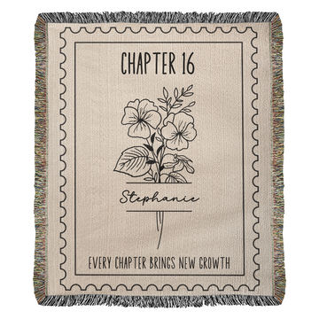 16th Birthday Gift Birth Month Flower Chapter 16 Reading Blanket, Personalized 16 Years Old Birthday Present for Her