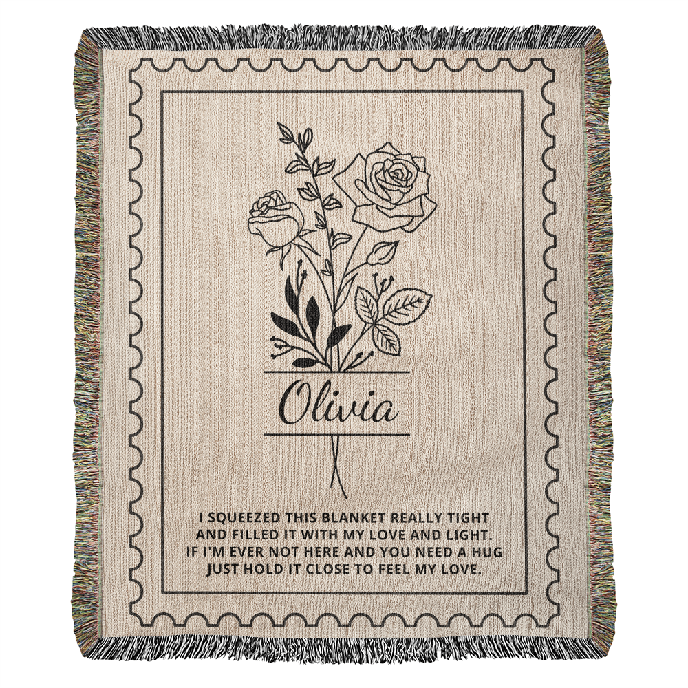 Personalized Name Birth Flower Blanket | Custom Woven Comfort Throw Memory Gift for Sympathy, Bereavement, or Long Distance Love
