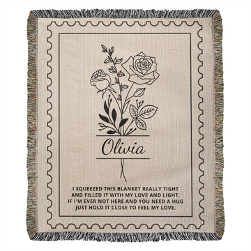 Personalized Name Birth Flower Blanket | Custom Woven Comfort Throw Memory Gift for Sympathy, Bereavement, or Long Distance Love