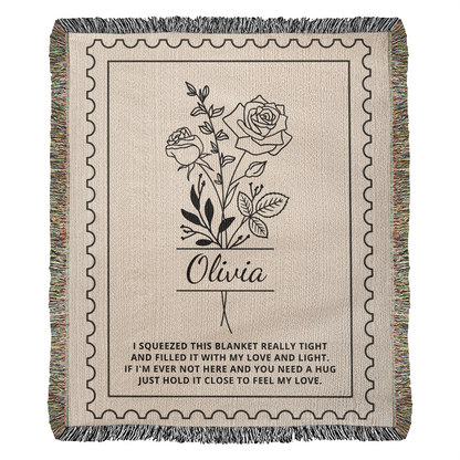 Personalized Name Birth Flower Blanket | Custom Woven Comfort Throw Memory Gift for Sympathy, Bereavement, or Long Distance Love