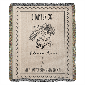 Chapter 30 Name Birth Month Flower Reading Blanket 30th Birthday Gift for Her, Personalized Birthday Gift for 30 Year Old Daughter