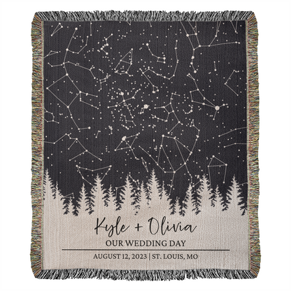 Personalized Star Map by Date Anniversary Blanket, Custom Couples Blanket, Wedding Anniversary Blanket Gift Wedding Blanket Couple Gift