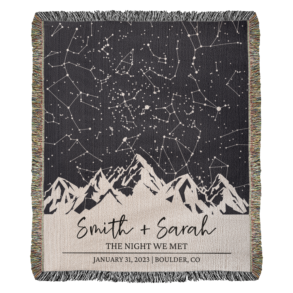 Personalized Wedding Woven Blanket Throws, Custom Star Map By Date Throw, Night Sky Special Date, Outdoors Lovers Gift, Cotton Anniversary Gift