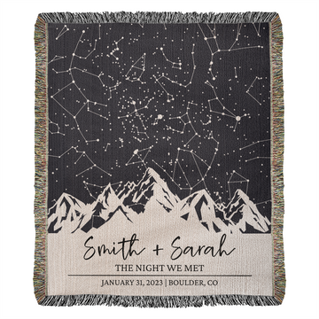 Personalized Wedding Woven Blanket Throws, Custom Star Map By Date Throw, Night Sky Special Date, Outdoors Lovers Gift, Cotton Anniversary Gift
