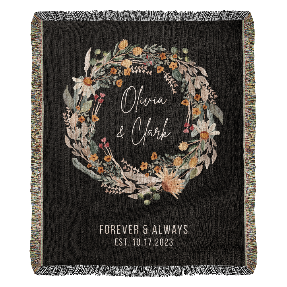 Personalized Couples Blanket with Names & Date | Custom Cotton Throw Wedding Gift, Bridal Shower Present, Anniversary or Engagement