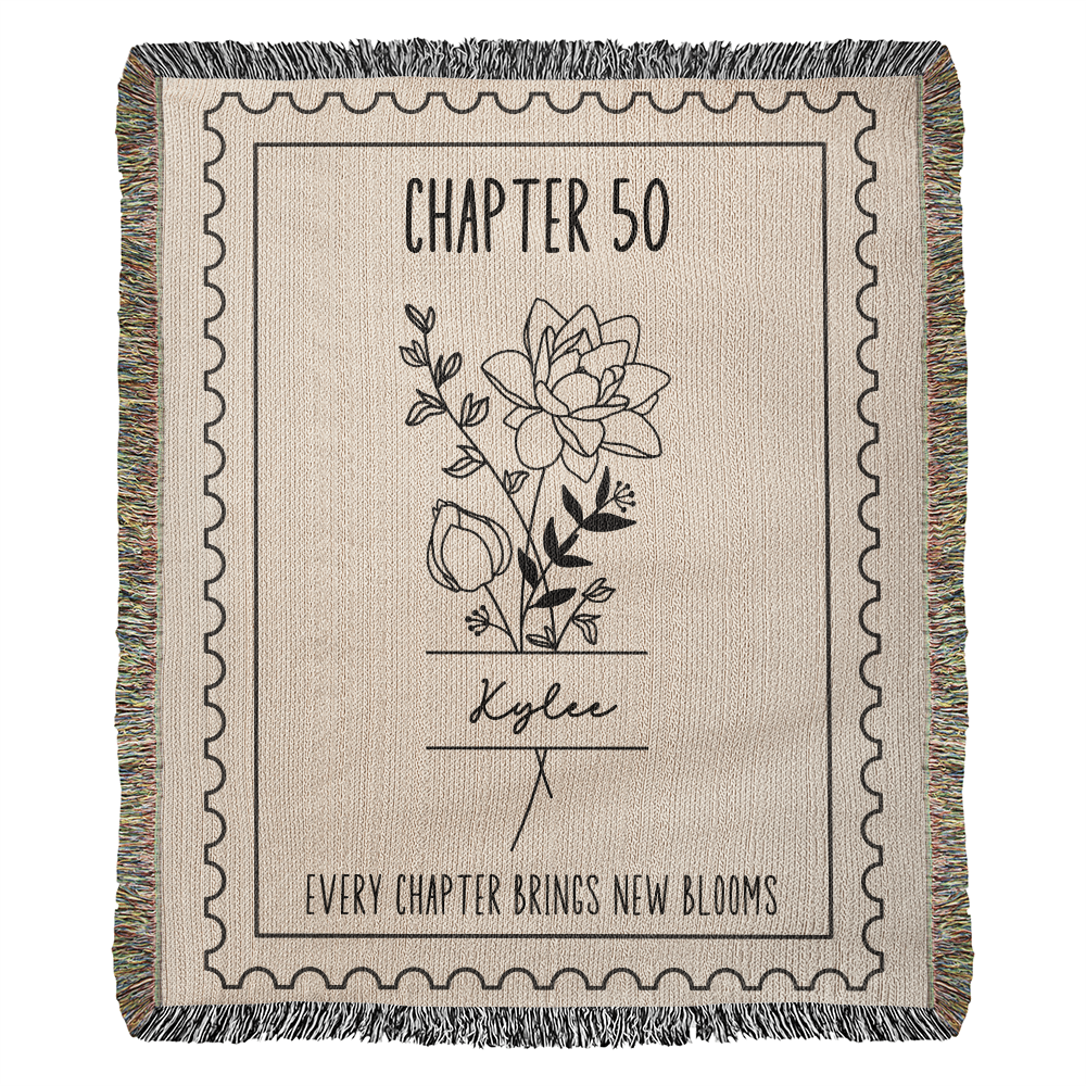 50th Birthday Gift for Her Birth Month Flower Chapter 50 Reading Blanket, Personalized Birthday Gift for 50 Year Old Throws