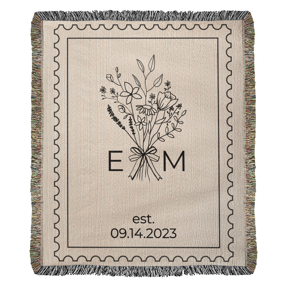 Custom Cotton Anniversary Blanket | Personalized Throw with Initials & Date | Romantic Christmas Gift