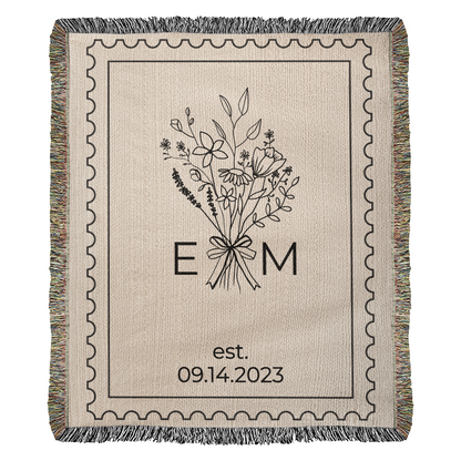 Custom Cotton Anniversary Blanket | Personalized Throw with Initials & Date | Romantic Christmas Gift