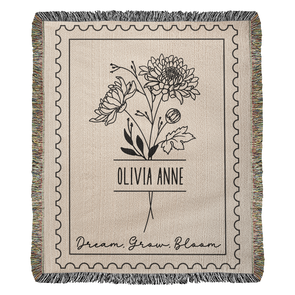 Custom Birth Month Flower Blanket with Name, Milestone Birthday Gift for Her, Personalized Gift for Daughter, Granddaughter or Niece