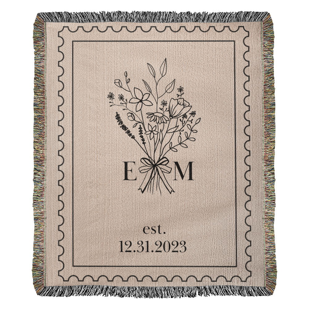 Personalized Cotton Anniversary Blanket | Custom Wedding Throw with Initials & Date | Romantic Christmas Gift for Couples or Wife