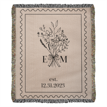 Personalized Cotton Anniversary Blanket | Custom Wedding Throw with Initials & Date | Romantic Christmas Gift for Couples or Wife